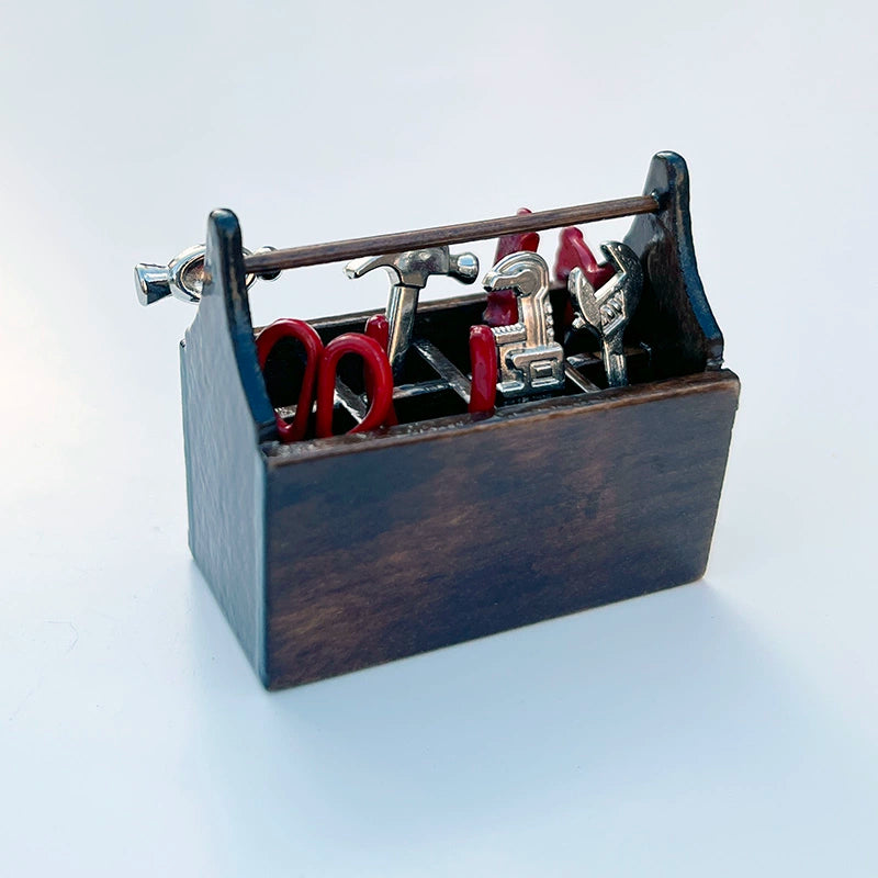 Caja de herramientas familiar de simulación de accesorios para casa de muñecas en miniatura a escala 1:12