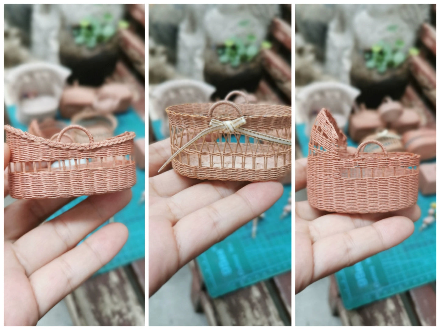 1:6 Scale Miniature Woven Rattan Crib Baby Bed For Blythe Dollhouse Furniture