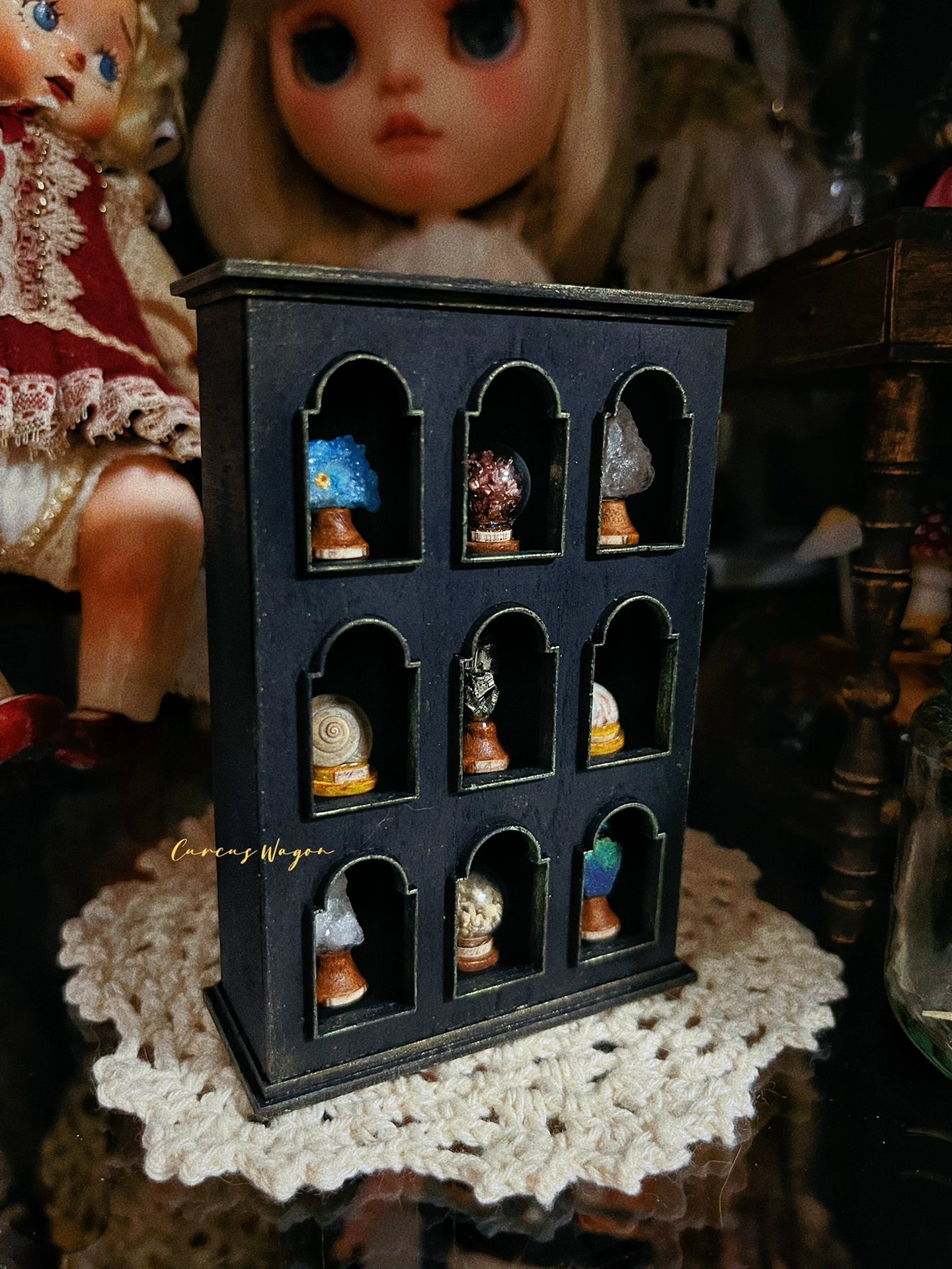 1:12 Scale Mineral Display Cabinet Black Miniature Dollhouse Furniture With Edge Polarization