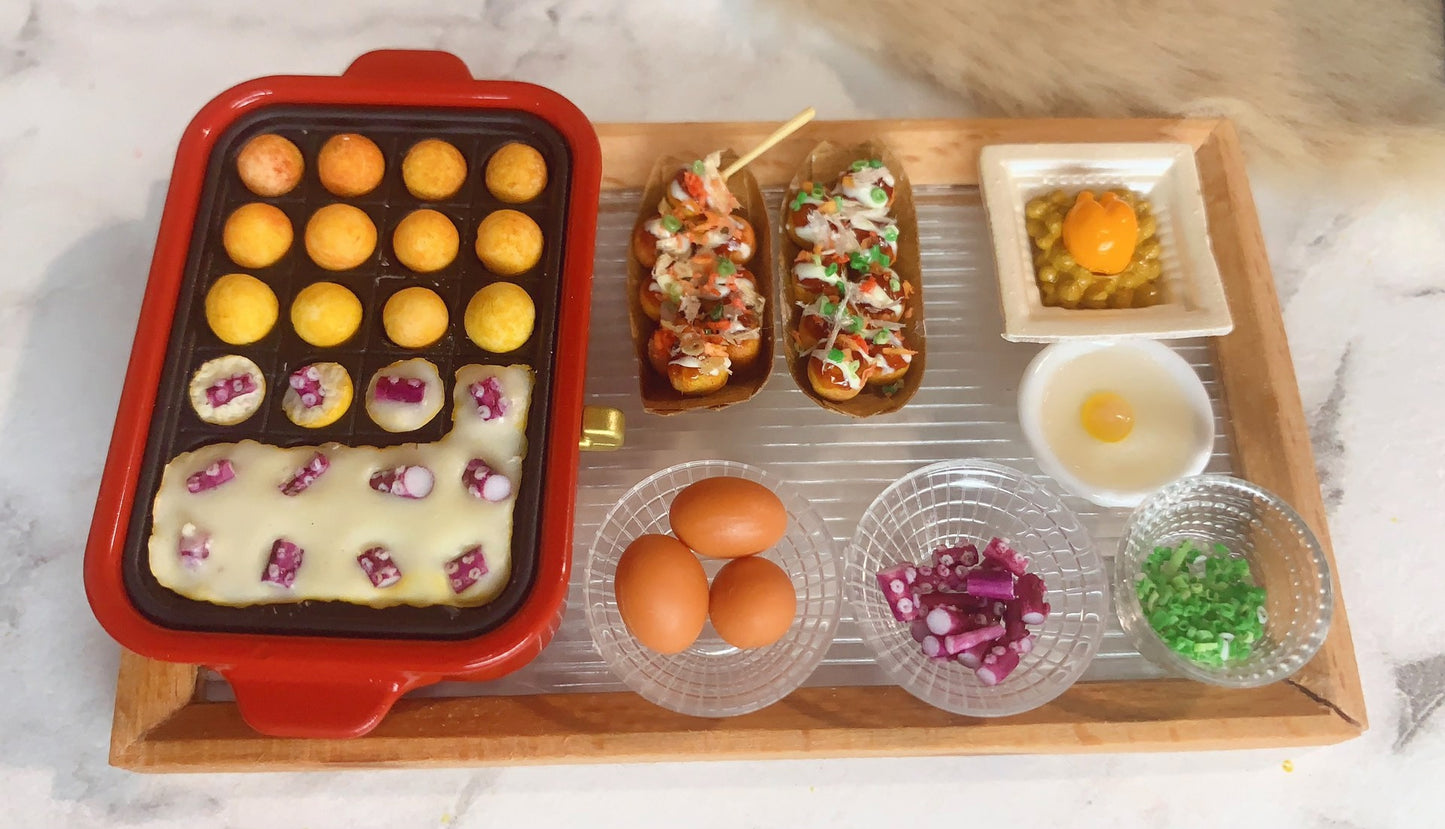 1:12 Scale Miniature Takoyaki Food Set For Dollhouse Kitchen Accessories