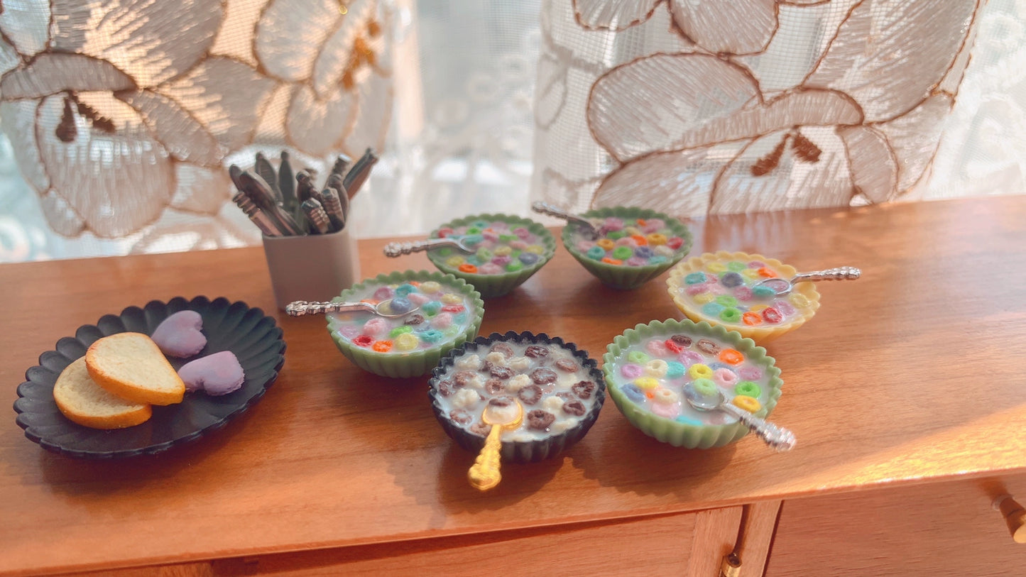 1:12 Scale Miniature Rainbow Cereal Bowl With Spoon Customizable Colors Black Or Green Option For Dollhouse Kitchen