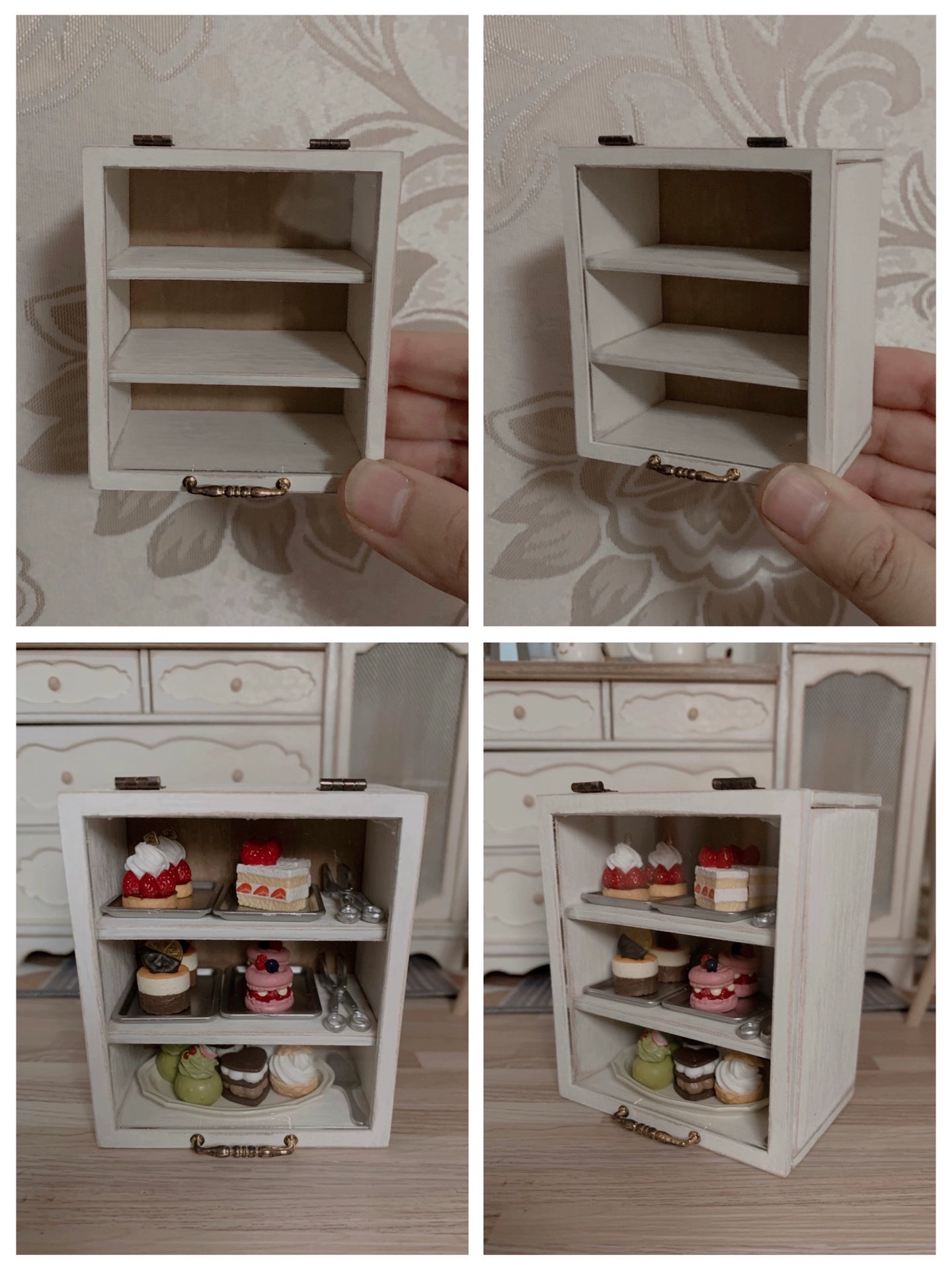1:12 Scale Miniature Wooden Bread Cabinet Bakery Display Dollhouse Furniture Vintage Retro Miniature