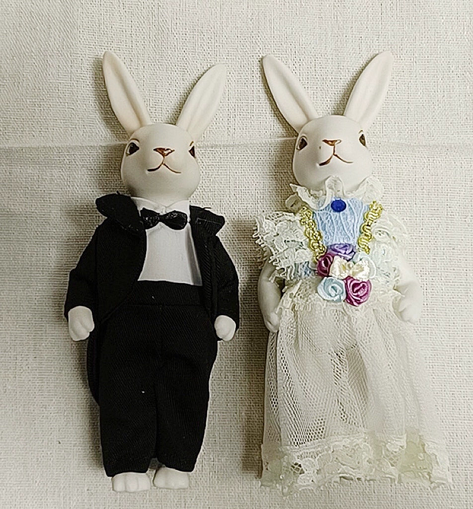 1:6 Scale Vintage Porcelain Jointed Rabbit Doll With Removable Outfits