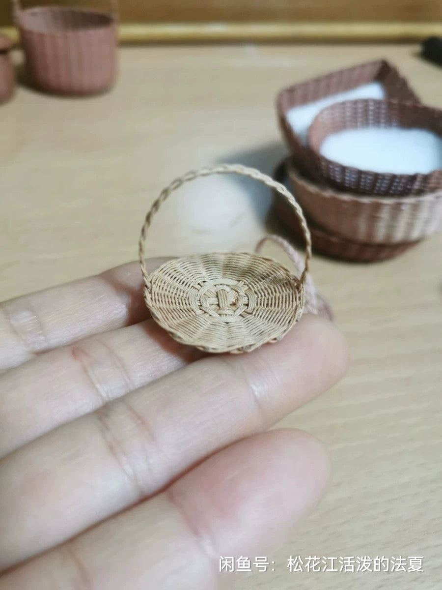 1:6 Scale Miniature Woven Paper Basket Small Flower Basket For Dollhouse