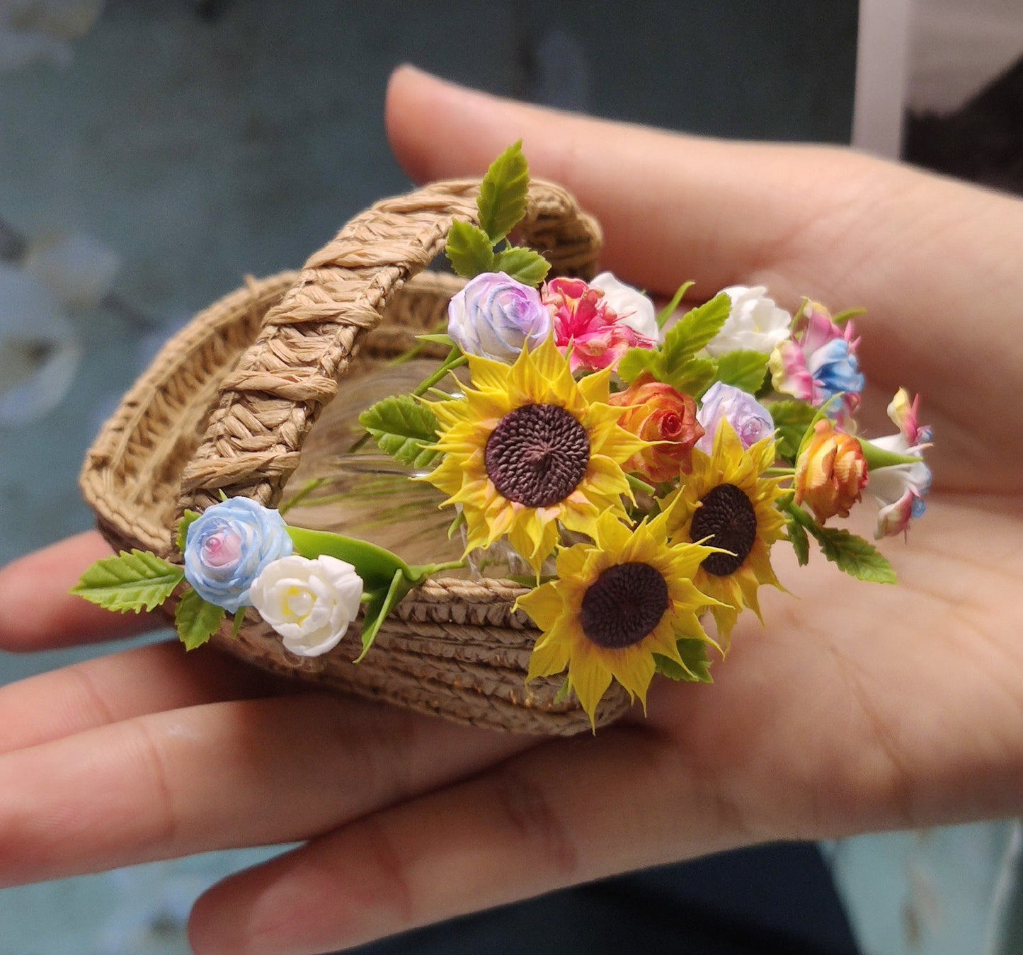 1:12 Scale Miniature Sunflower Clay Sculpture