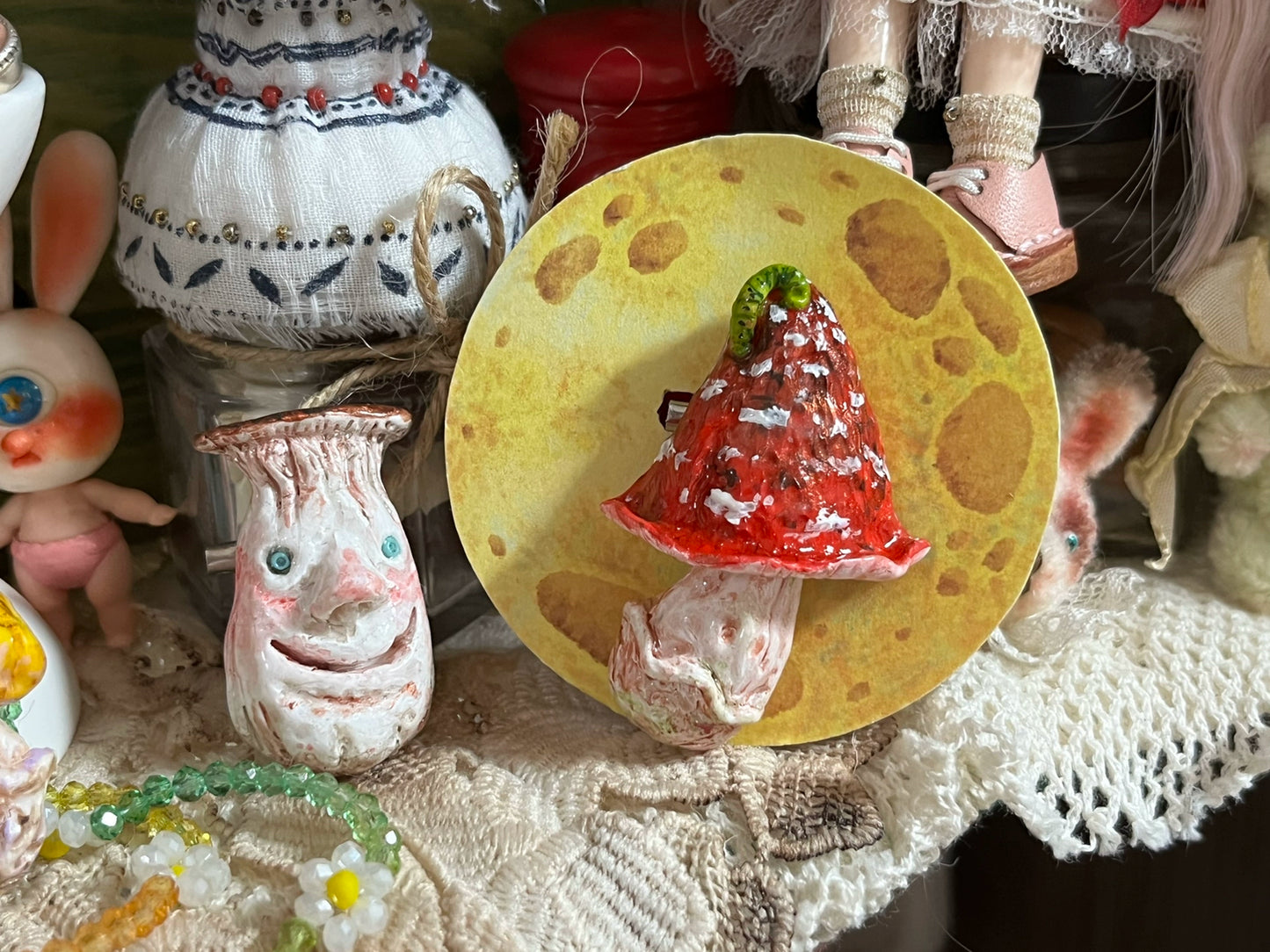 Mushroom Handmade Brooch And Necklace Set