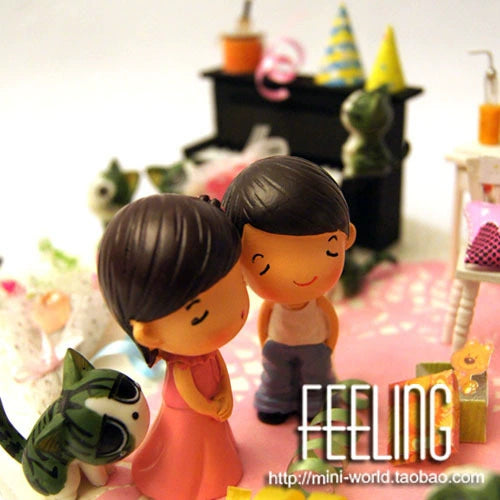 Casa de muñecas en miniatura a escala 1:12, con escena de gato y queso, con luces, regalo de cumpleaños para parejas