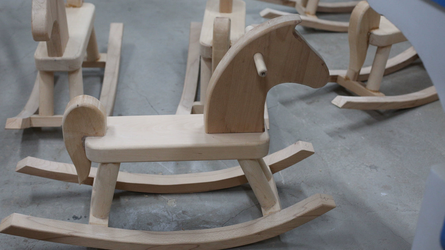 1:6 Scale Wooden Rocking Horse With Bear Design Miniature Dollhouse Furniture For Adult Display