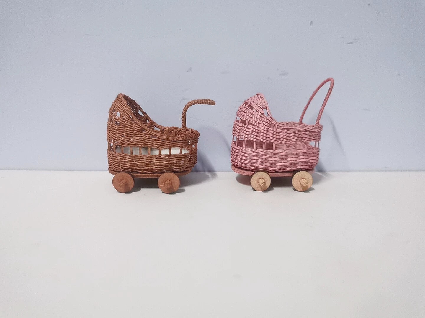 1:12 Scale Woven Rattan Miniature Baby Stroller And Cradle Dollhouse Furniture For Obll Dolls