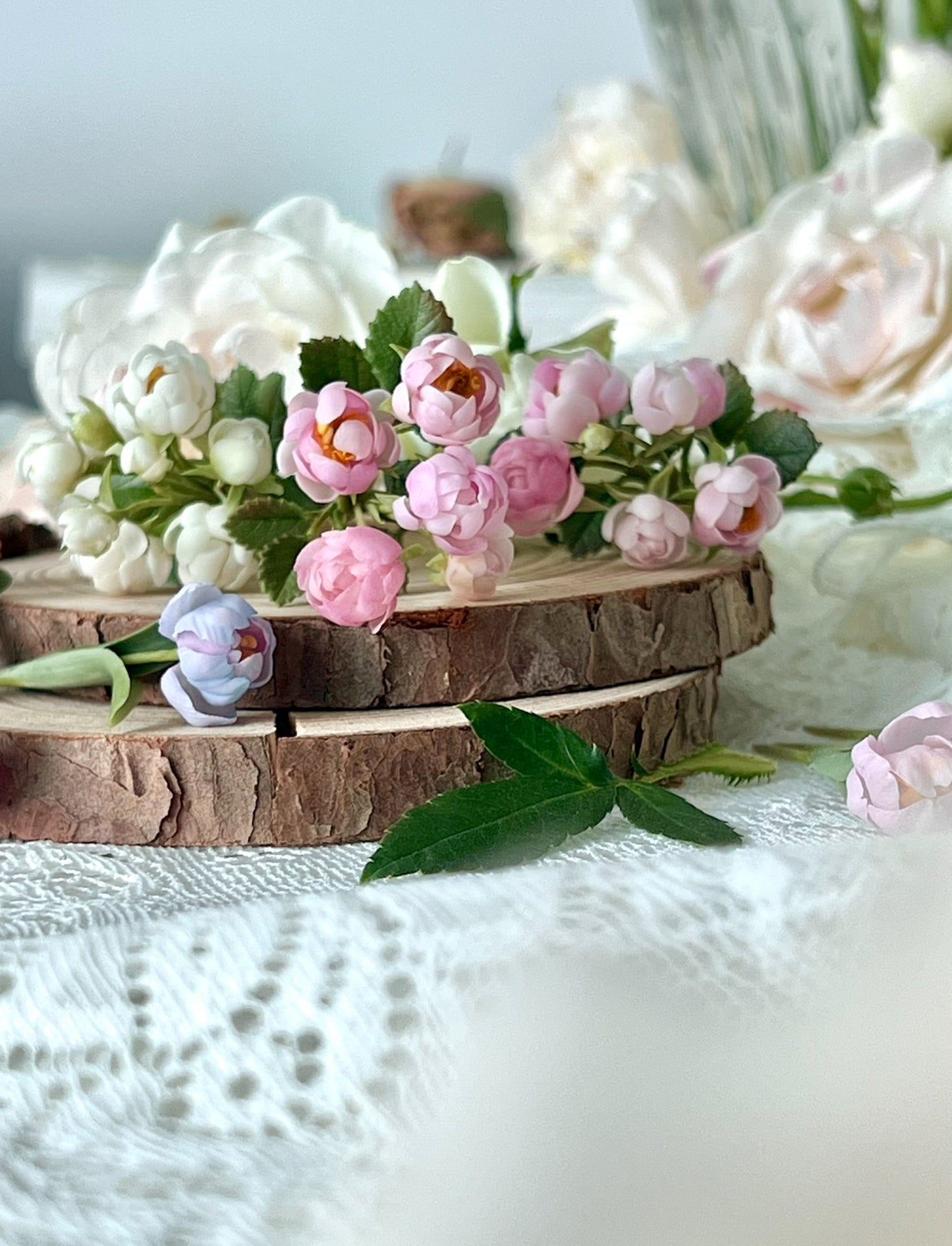 1:6 Scale White Puff Rose Miniature Flowers For Blythe Dollhouse Decor