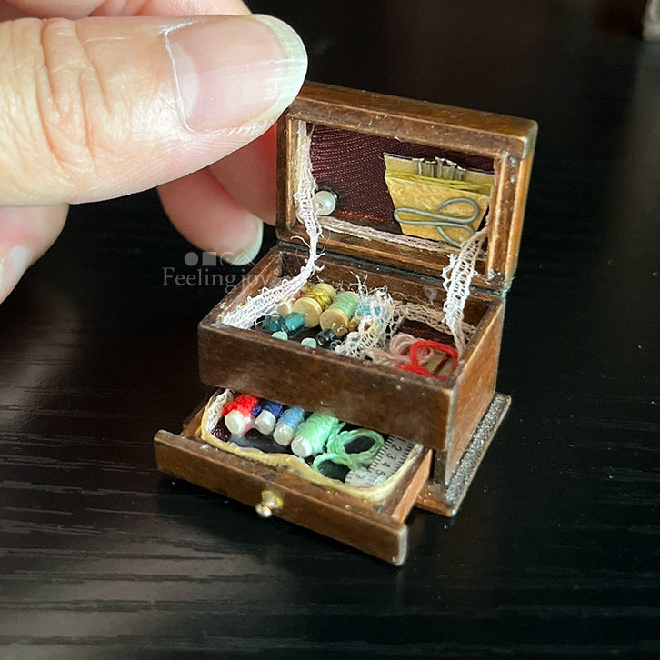 1:12 Scale Miniature Dollhouse Wooden Sewing Box Miniature Furniture For BJD Ob11 GSC Dolls
