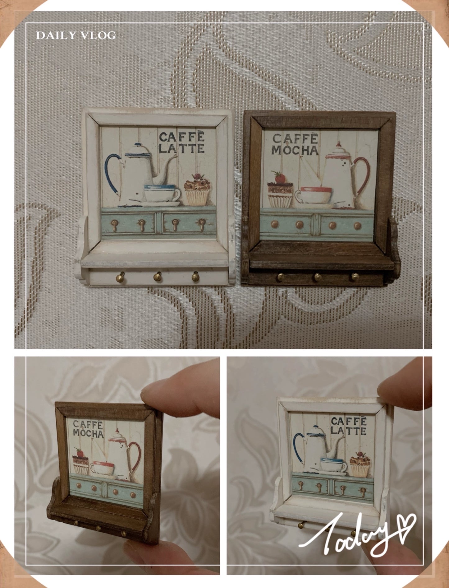 1:12 Scale Miniature Wooden Picture Frame Shelf Dollhouse Furniture Vintage Retro Handmade Display Cabinet