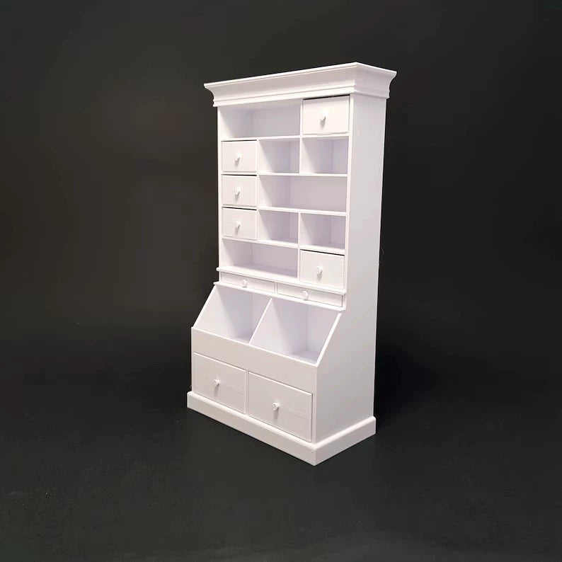 Escritorio de trabajo para casa de muñecas en miniatura a escala 1:12 con cajones, muebles en miniatura