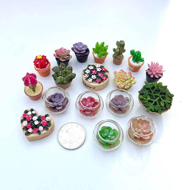 1:12 Scale Miniature Wooden Flower Stand With Potted Plants For Dollhouse Garden Scene BJD Furniture