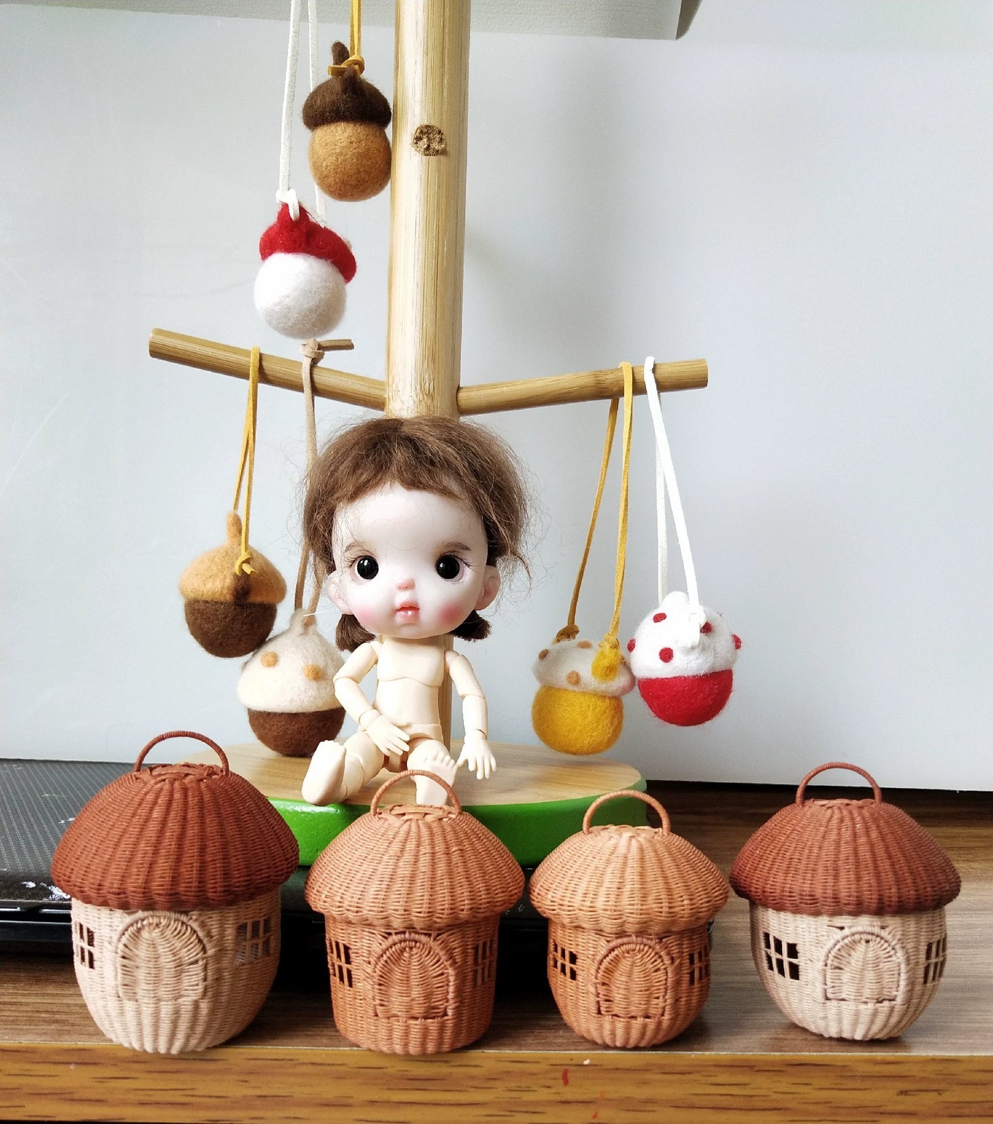 1:6 Scale Miniature Woven Rattan Handbag Dollhouse Accessory For Blythe Doll