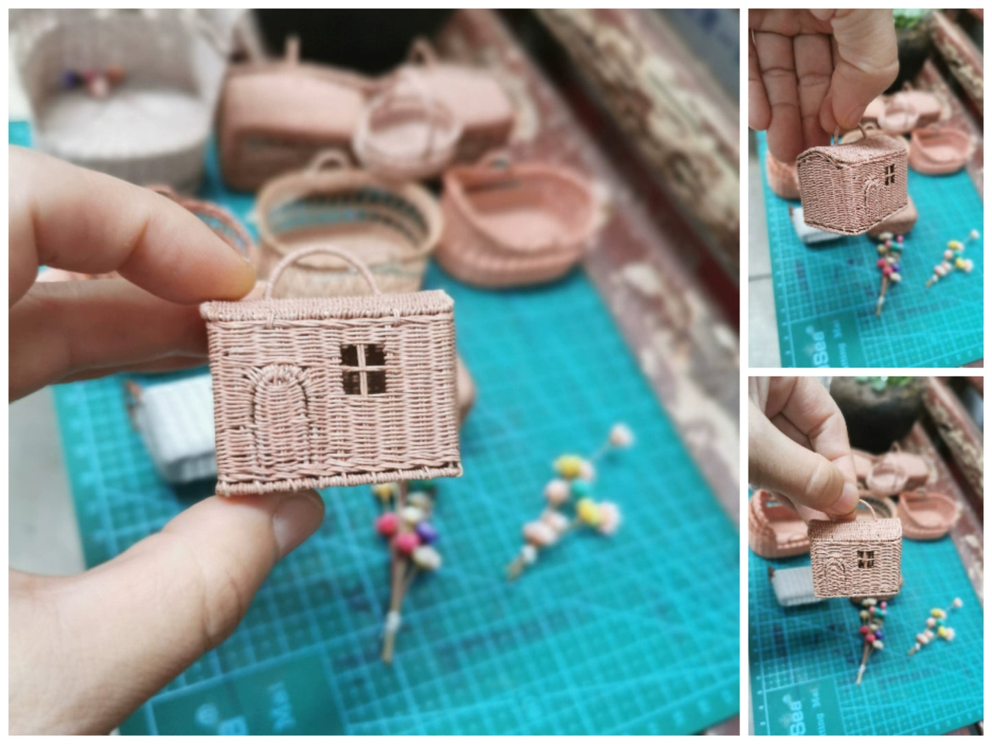 1:6 Scale Miniature Basket For Blythe And Ob11 Dolls Picnic Basket Handbag Storage Basket Dollhouse Accessory