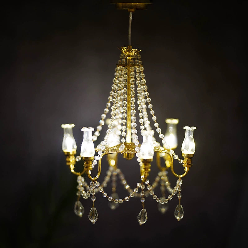 Lustre miniature en cristal à l'échelle 1:6, accessoire pour maison de poupée BJD Blythe