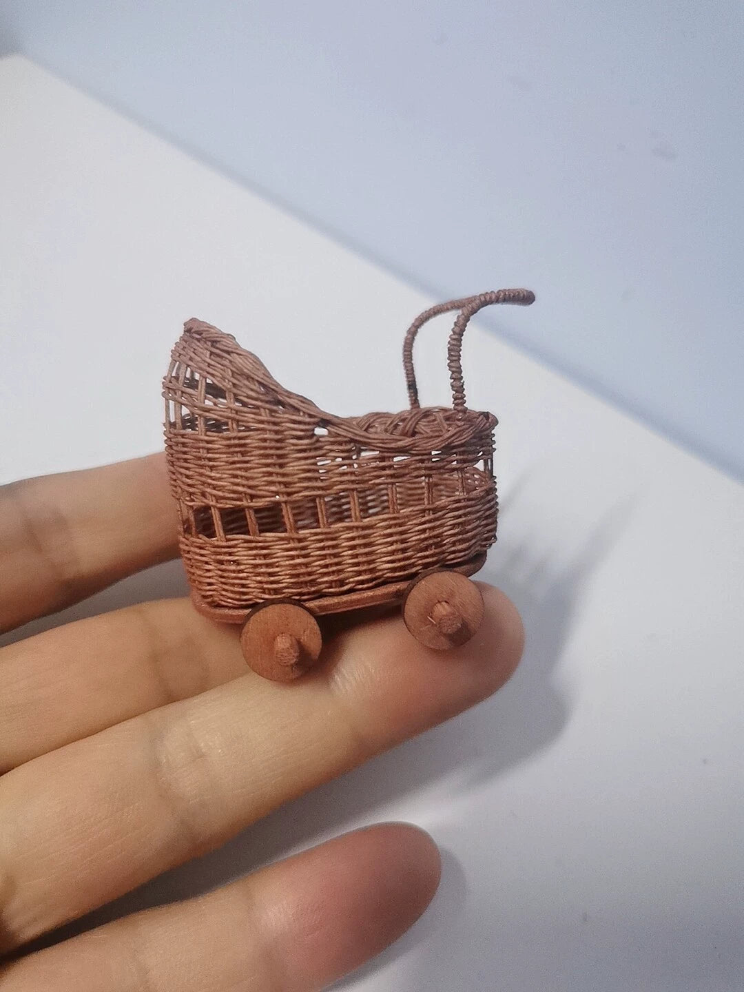 1:12 Scale Woven Rattan Miniature Baby Stroller And Cradle Dollhouse Furniture For Obll Dolls