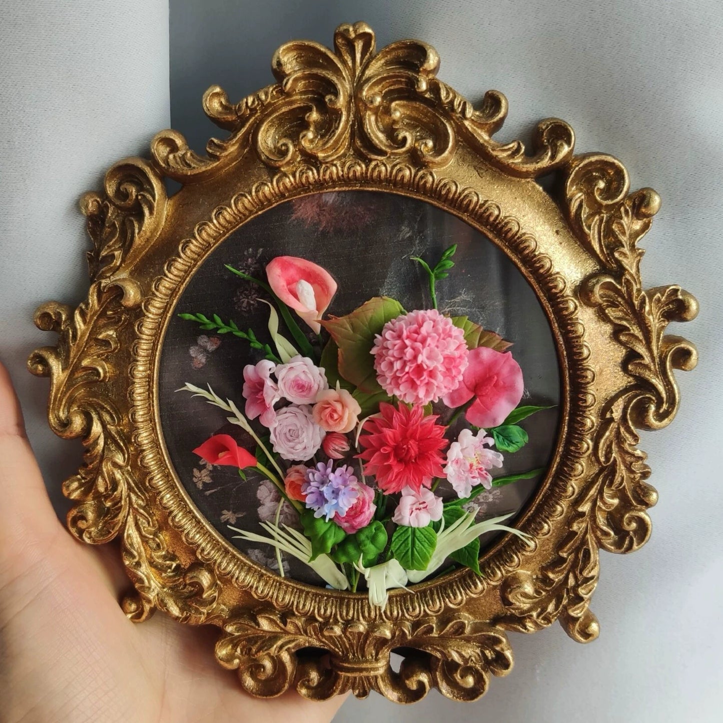 1:12 Scale Clay Flower Bouquet Hanging Miniature Decoration For Dollhouse