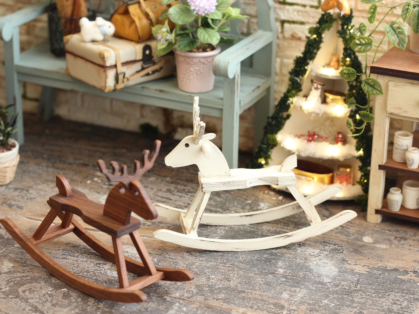 Kit de material para caballo de madera pequeño con asta de ciervo navideña en miniatura