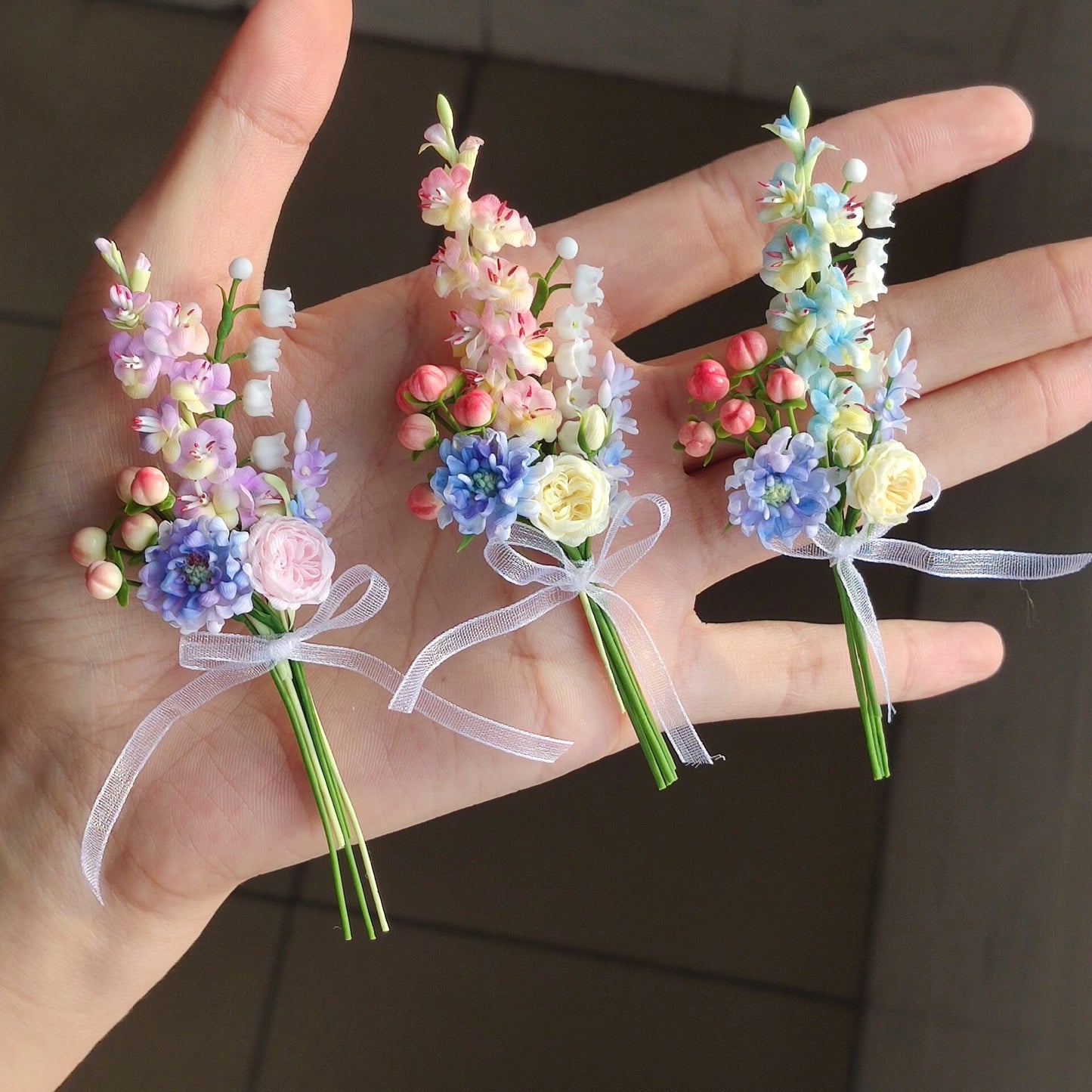 1:6 Scale Clay Flower Bouquet Miniature Dollhouse Accessory