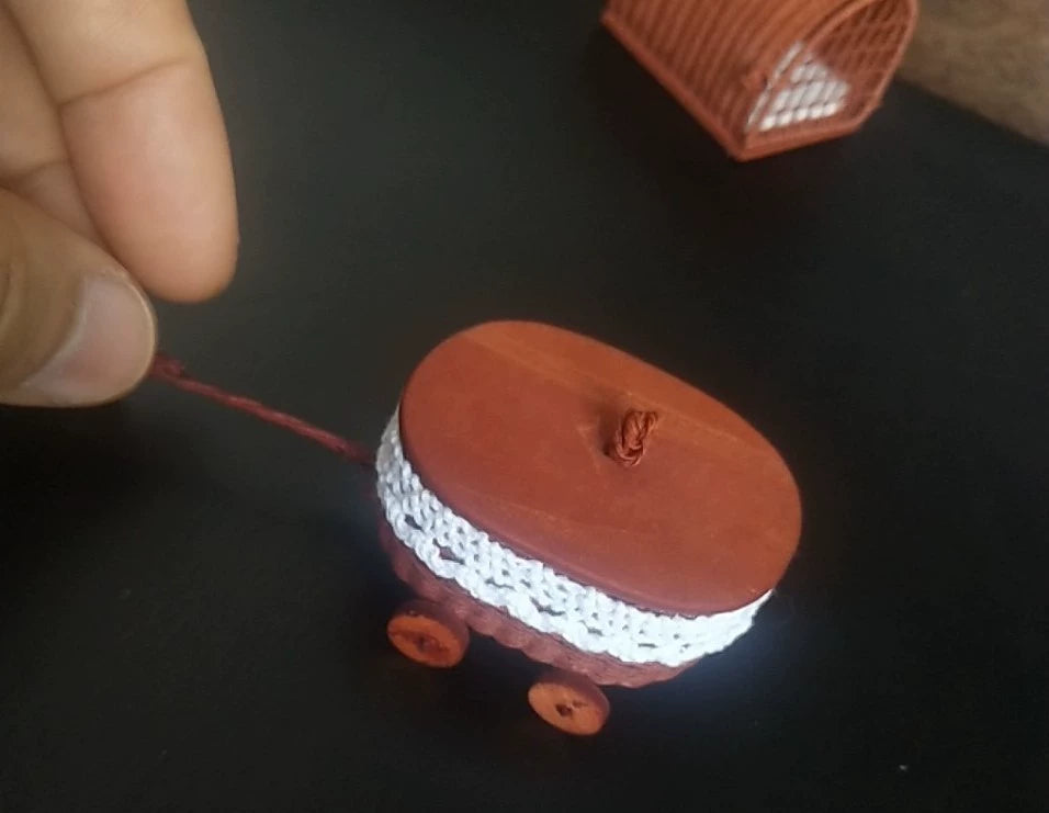 1:12 Scale Miniature Woven Basket Pet Carrier Shopping Cart Dollhouse Accessory