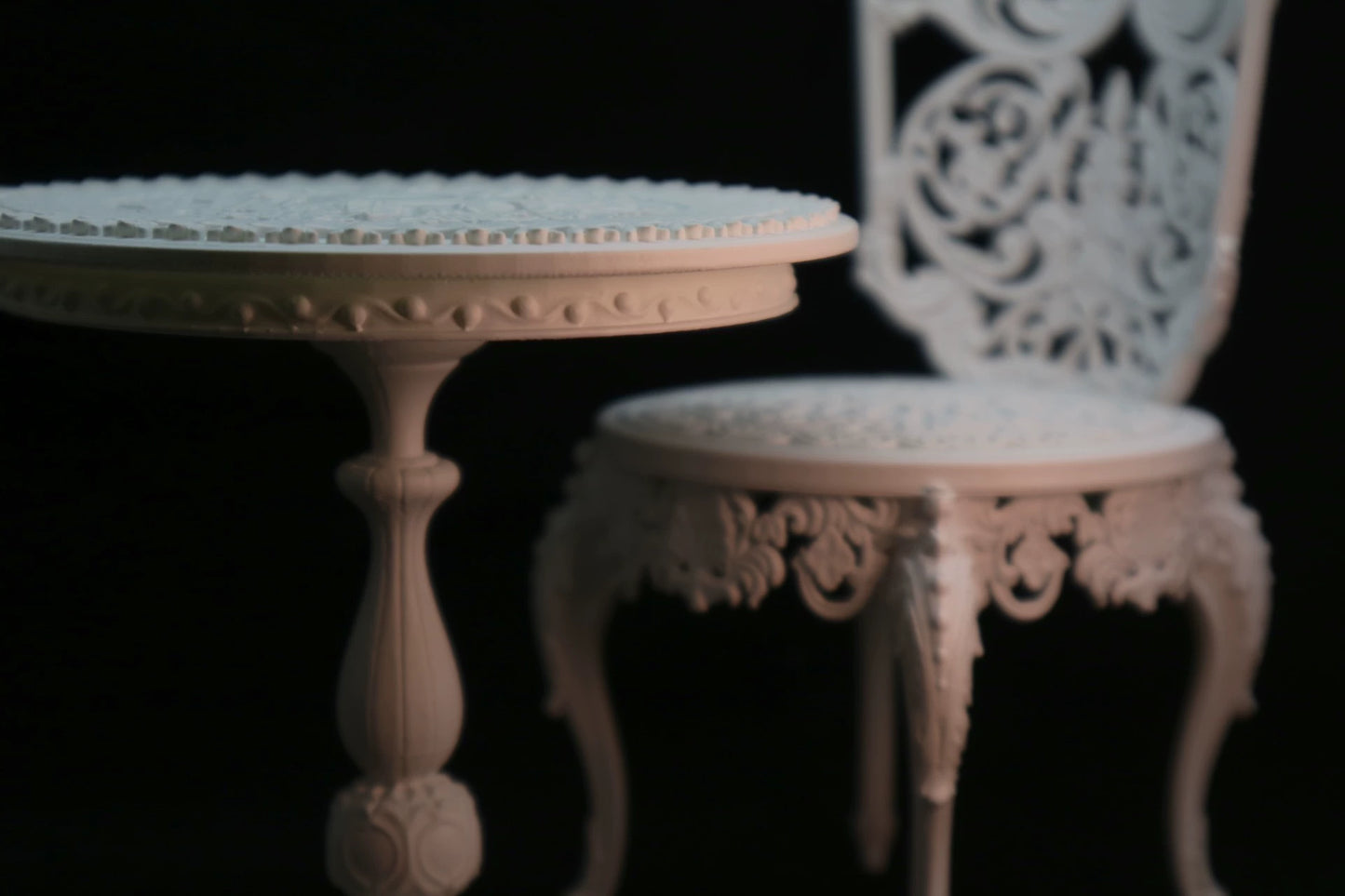Muebles BJD Blythe de estilo europeo vintage con aspecto de hierro, mesa y sillas, escala 1:3 y escala 1:4, casa de muñecas en miniatura