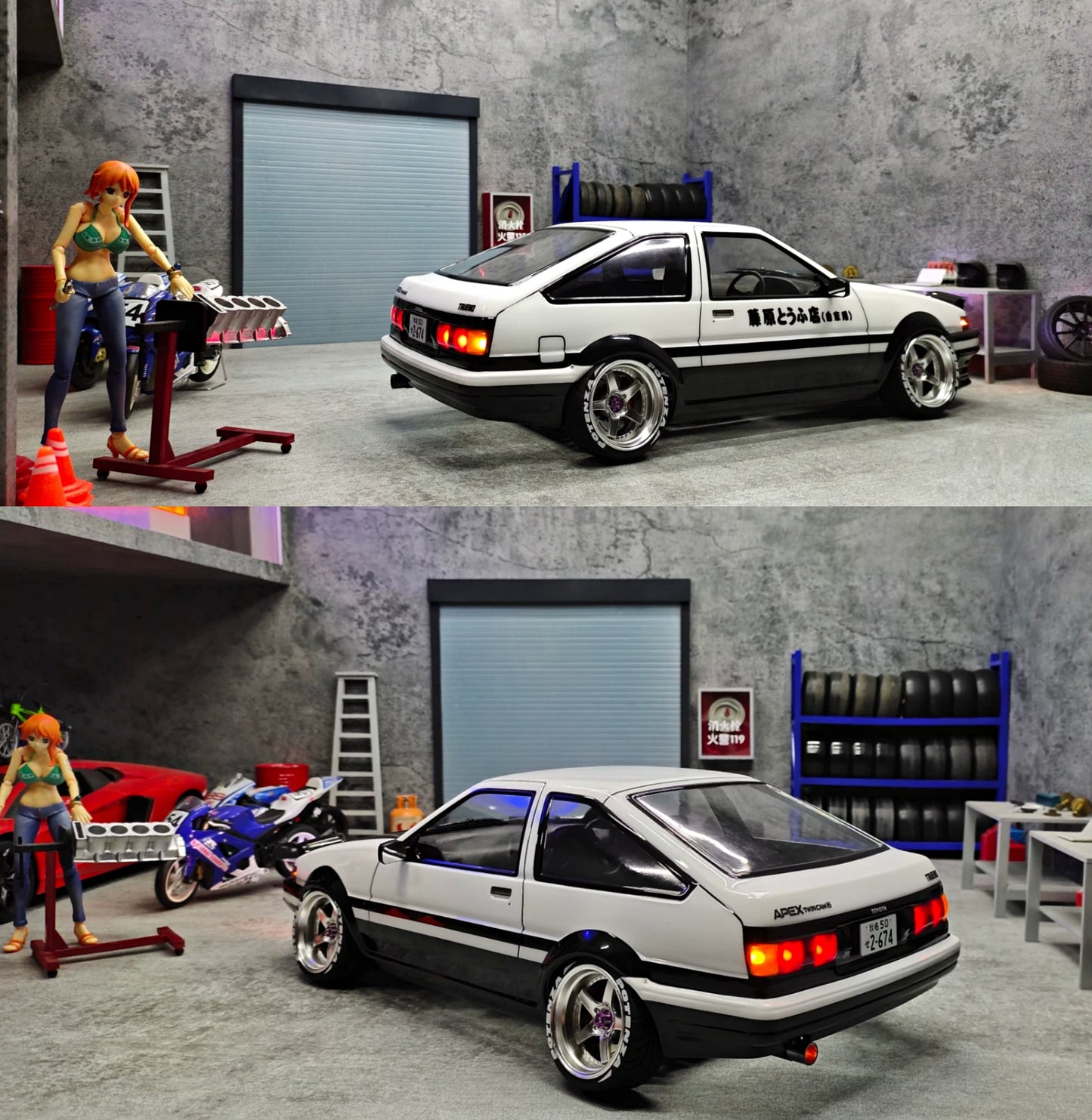 Carrocería de coche RC a escala 1:10 Fujiwara Tofu Shop AE86, modelo en miniatura