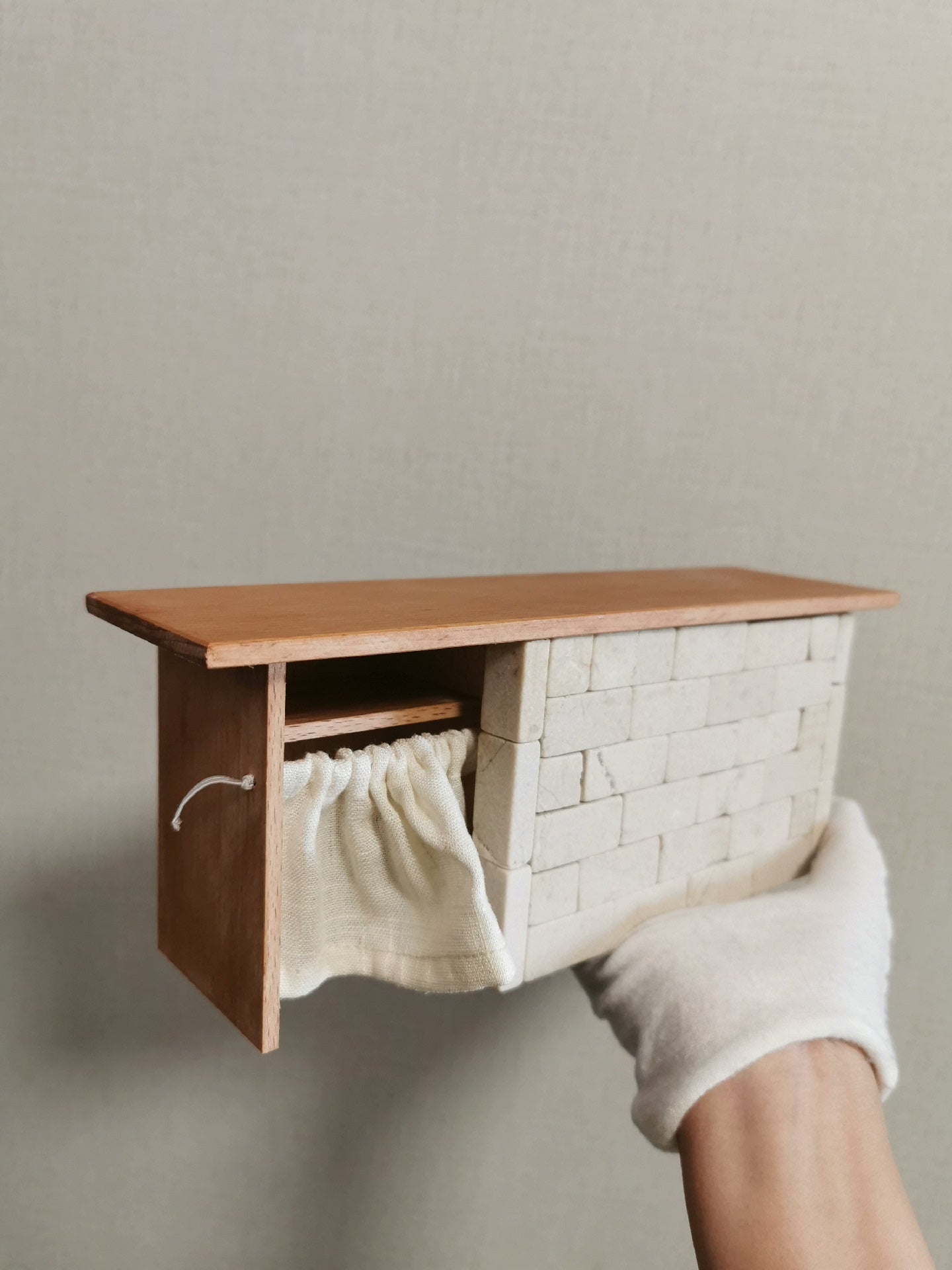 Mesa de piedra a escala 1:12, muebles de casa de muñecas en miniatura, juego de mesa de esquina