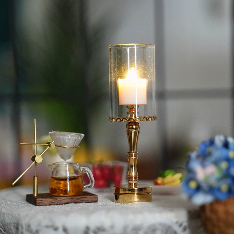 Bougeoir en verre LED pour maison de poupée miniature à l'échelle 1:6, accessoire de décoration de table romantique pour BJD Blythe
