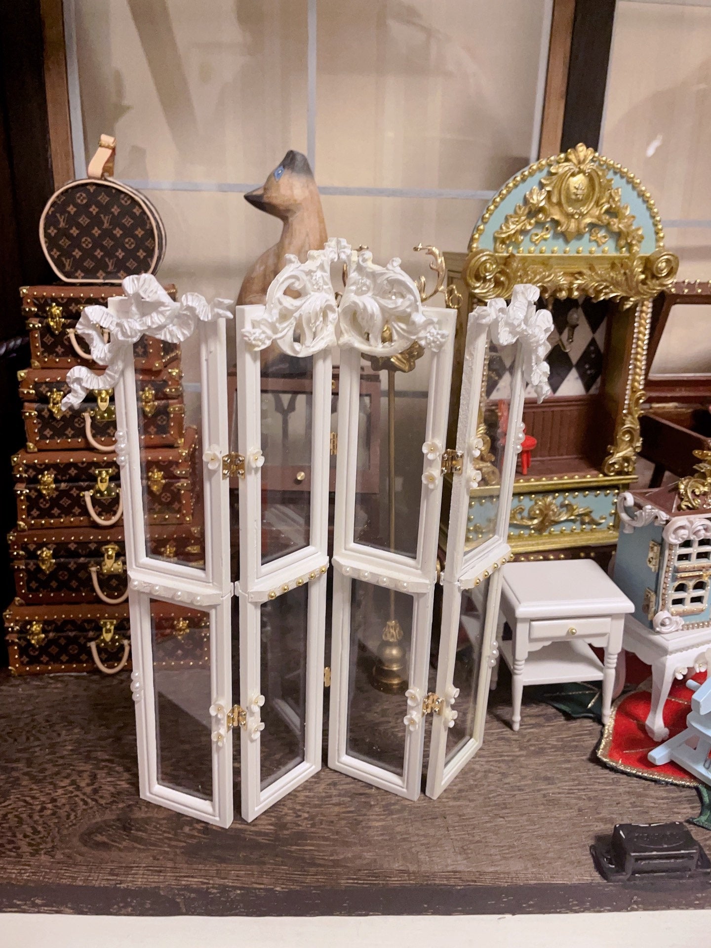 Panneau de fond miniature pour maison de poupée, échelle 1:6, paravent vintage pliable pour exposition de poupées