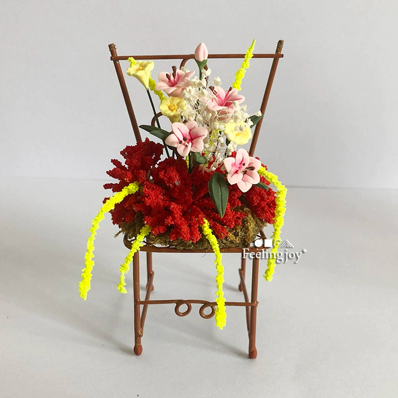 1:12 Scale Miniature Dollhouse Furniture Decoration Accessories Simulation Clay Lily Flower Chair