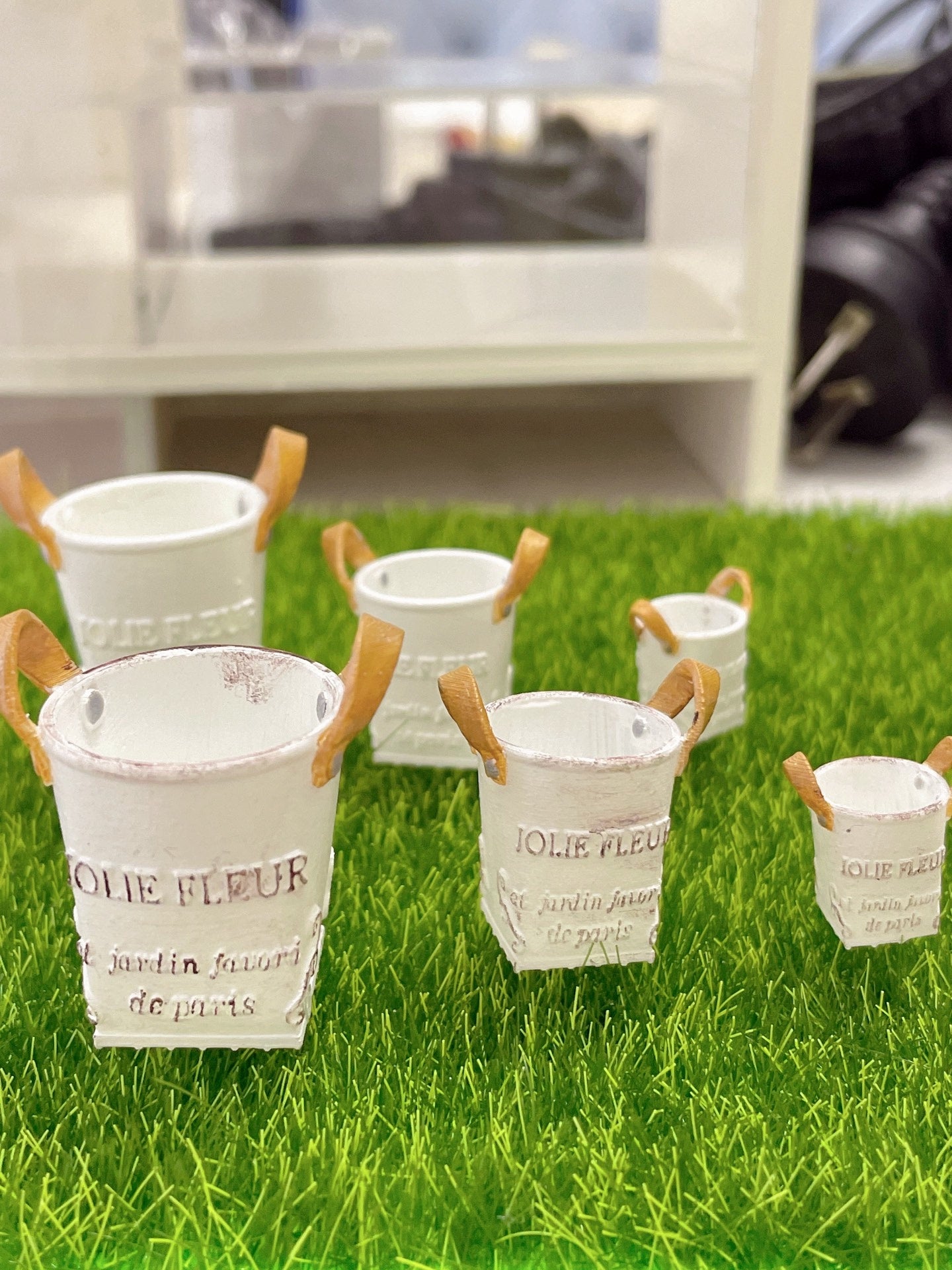 Muebles en miniatura para jardinería, utensilios de hierro, modelo blanco, casa de muñecas, escena de pastelería, muebles en miniatura, escala 1:12