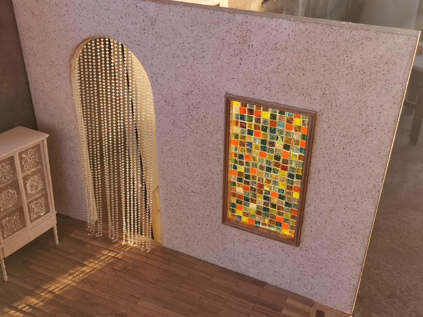 Panel de fondo de vidriera para casa de muñecas en miniatura, escala 1:6, accesorio para muñecas Blythe BJD, escala 1:12