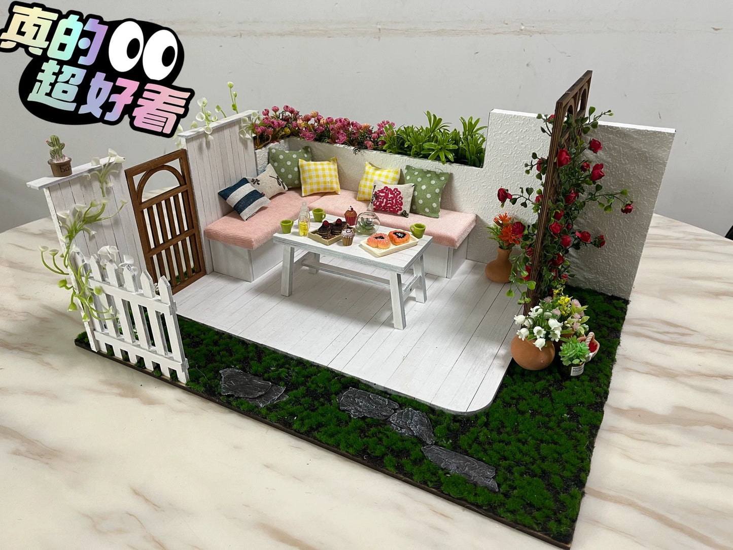 Juego de muebles de casa de muñecas en miniatura para jardín a escala 1:12