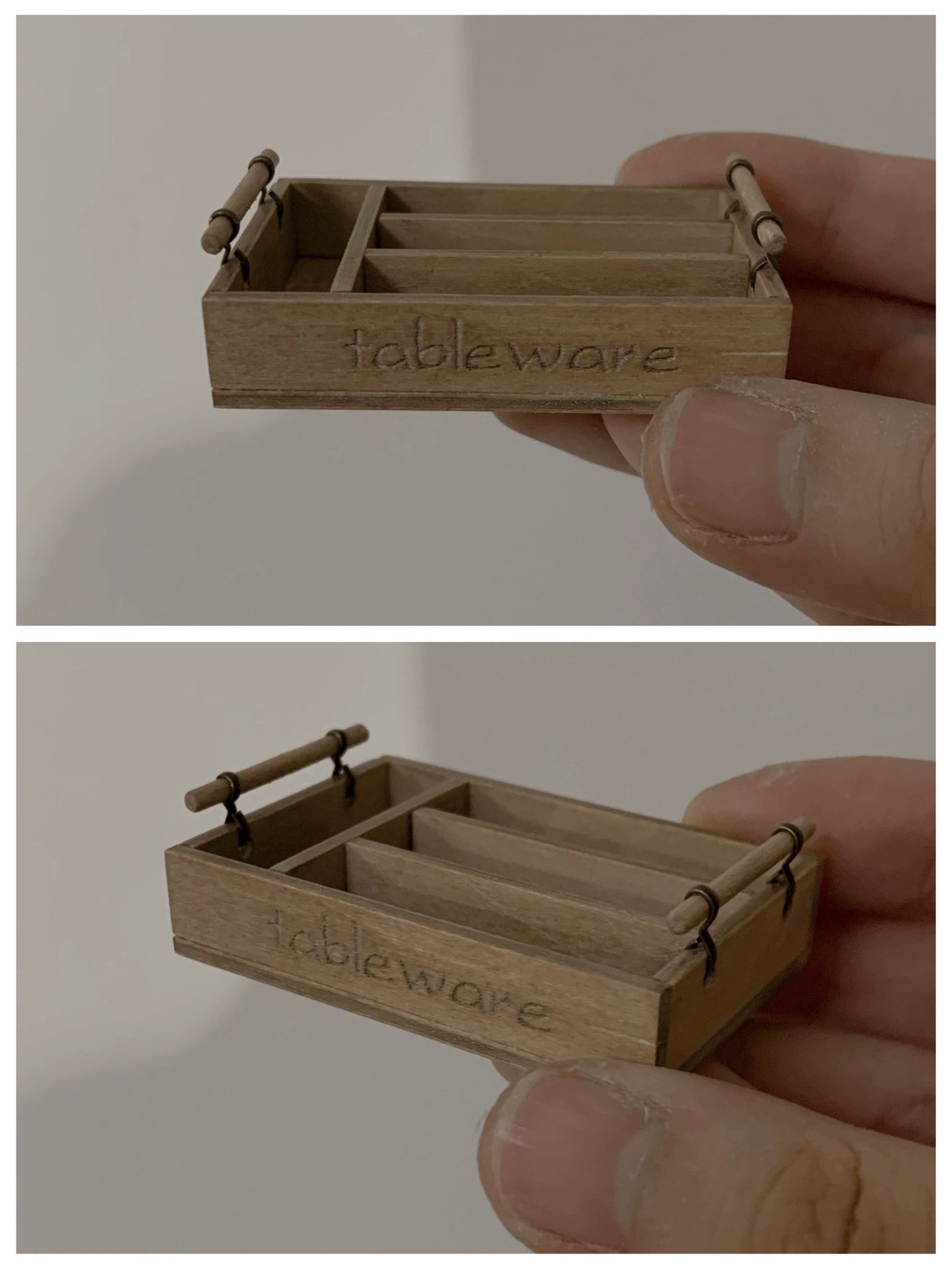 1:12 Scale Miniature Wooden Cutlery Box With Vintage Miniature Dollhouse Kitchen Accessories