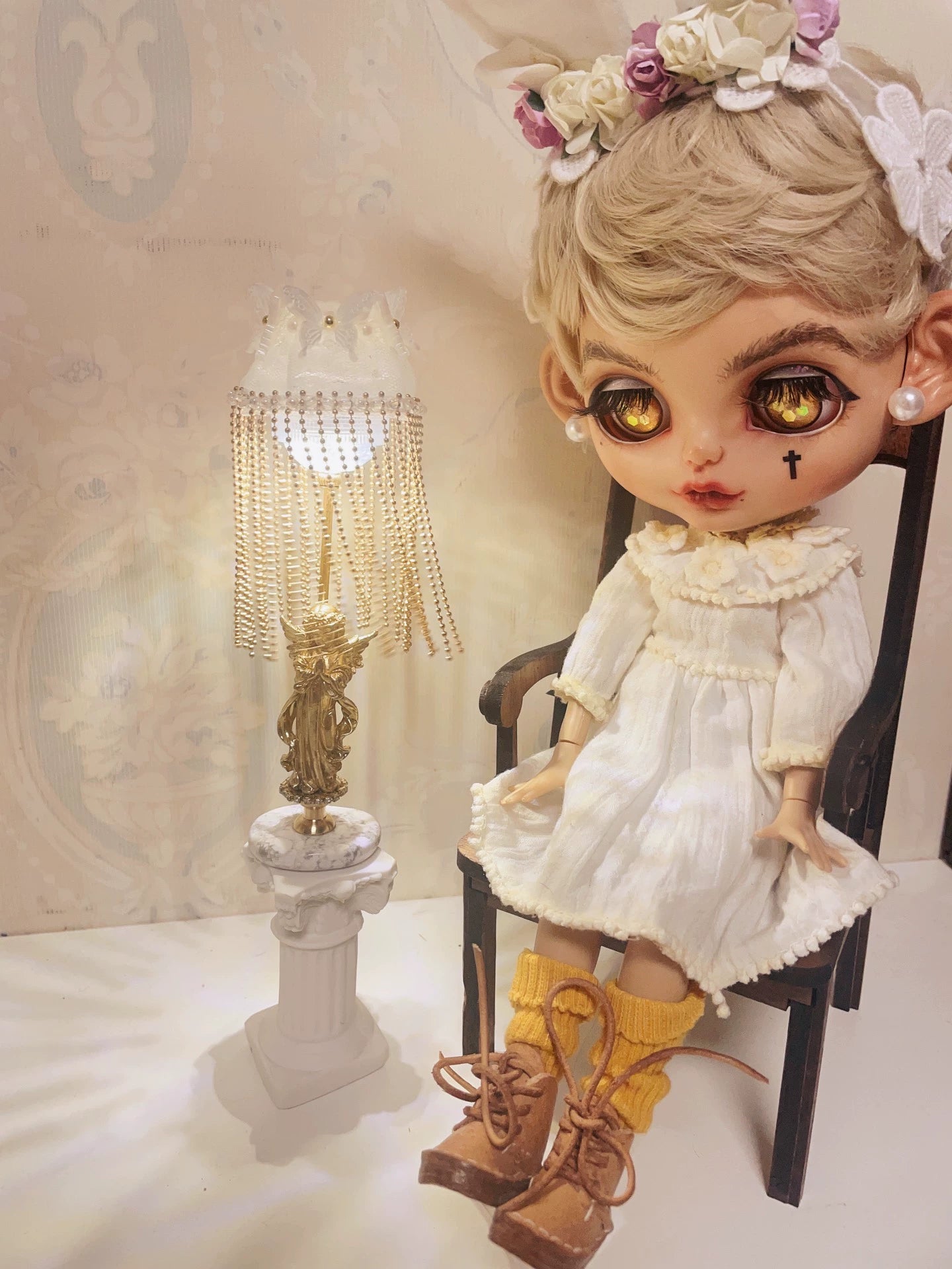 1:6 Scale Vintage Angel Floor Lamp With Remote Miniature Dollhouse Lighting For Blythe Dolls