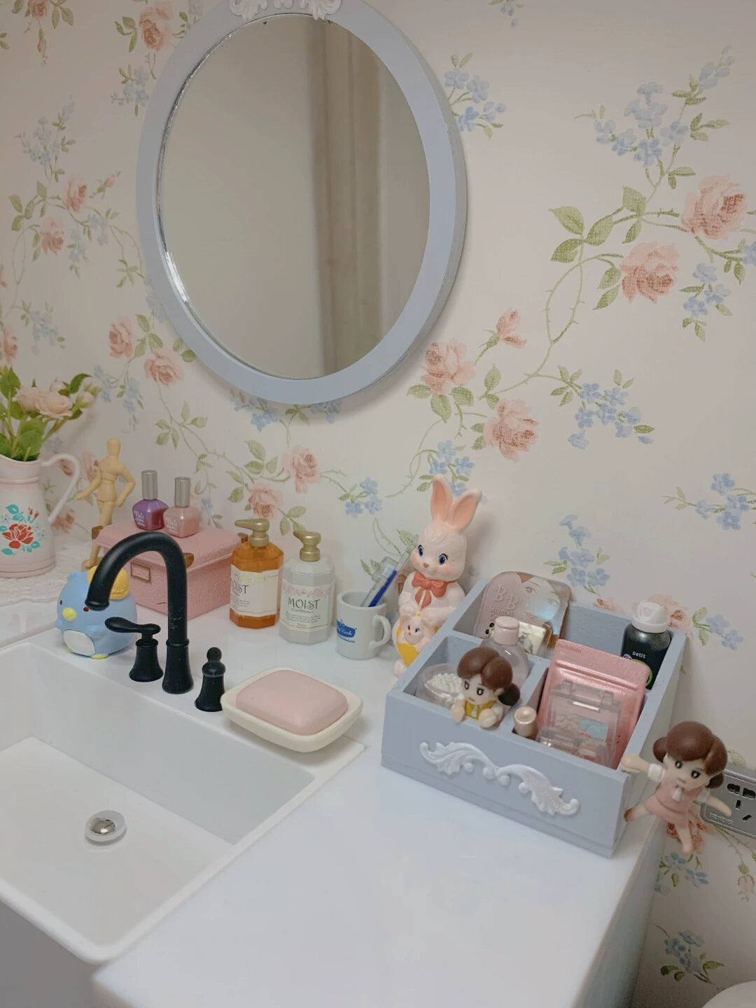1:6 Scale Miniature Bathroom Set Vanity Sink Toilet Cabinet Dollhouse Furniture For Blythe Ob11