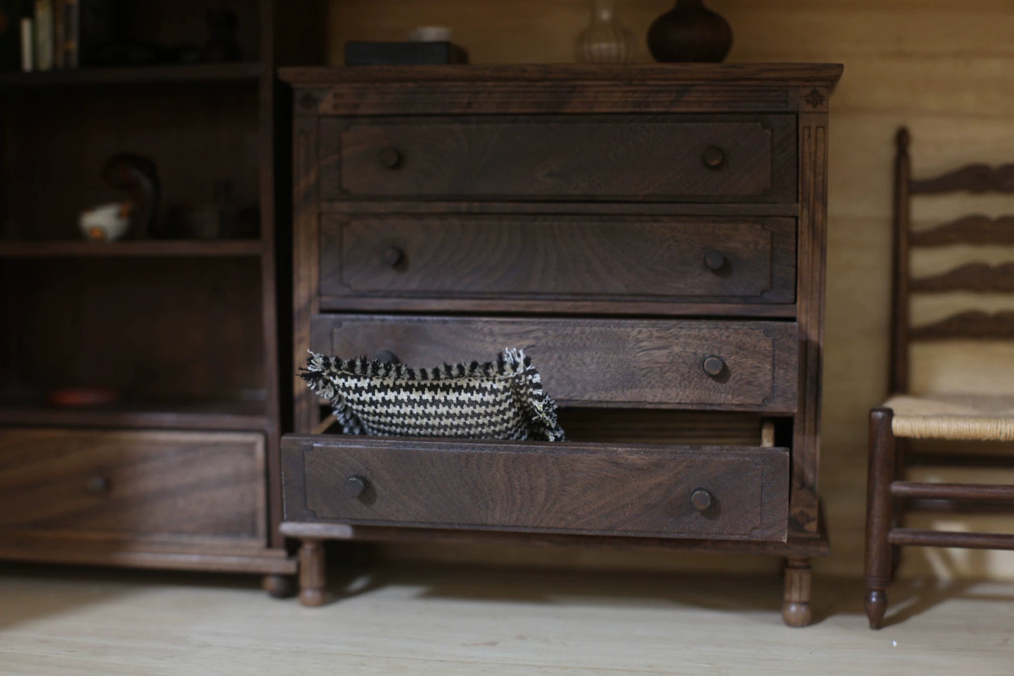 1:6 Scale Walnut Wooden Cabinet Miniature Dollhouse Furniture