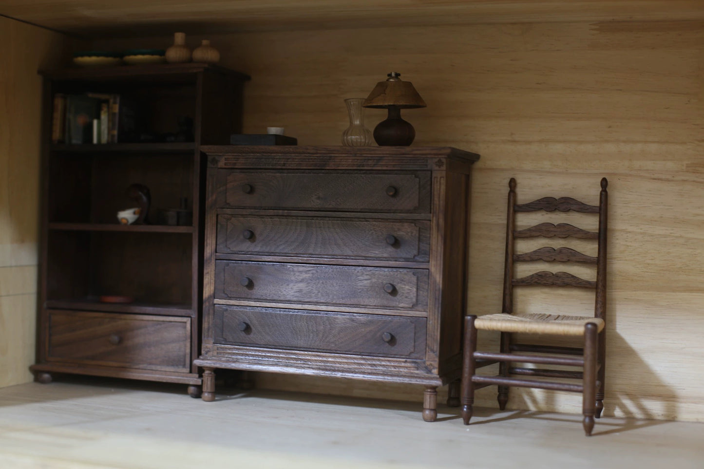 1:6 Scale Walnut Wooden Cabinet Miniature Dollhouse Furniture
