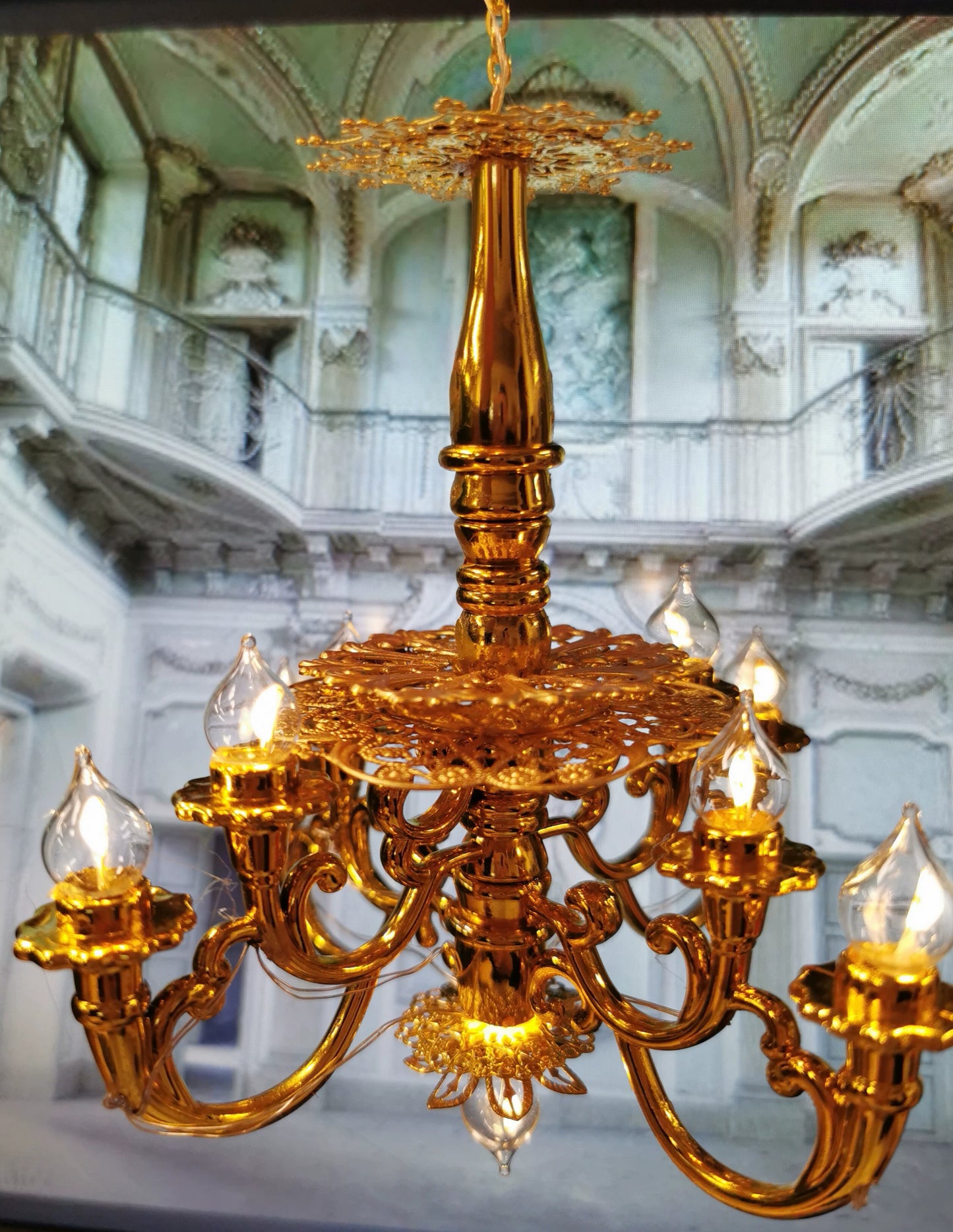 1:4 Scale BJD Crystal Chandelier Miniature Dollhouse Lighting Accessory