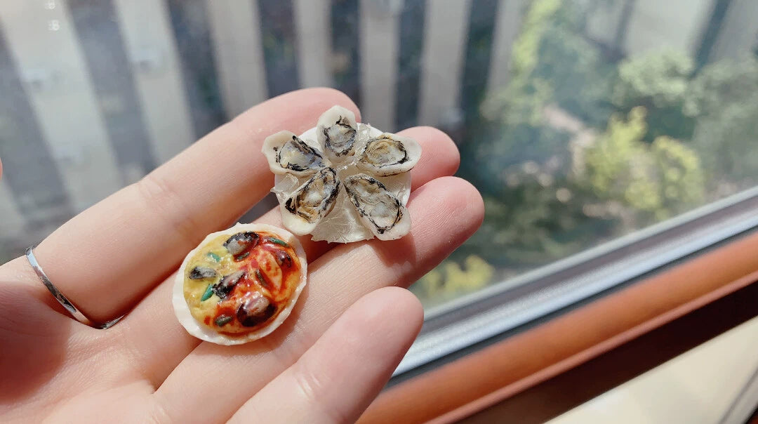 1:12 Scale Miniature Oyster Omelette Fresh Oyster Plate Polymer Clay Handmade Miniature Food Dollhouse Accessory