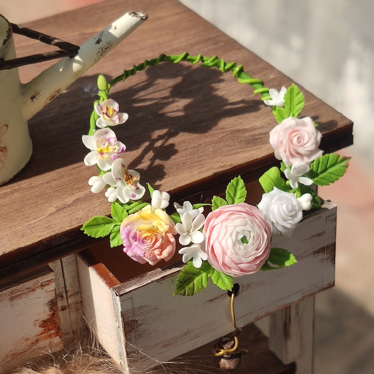 1:12 Scale Miniature Clay Flower Wreath Display Dollhouse Decor