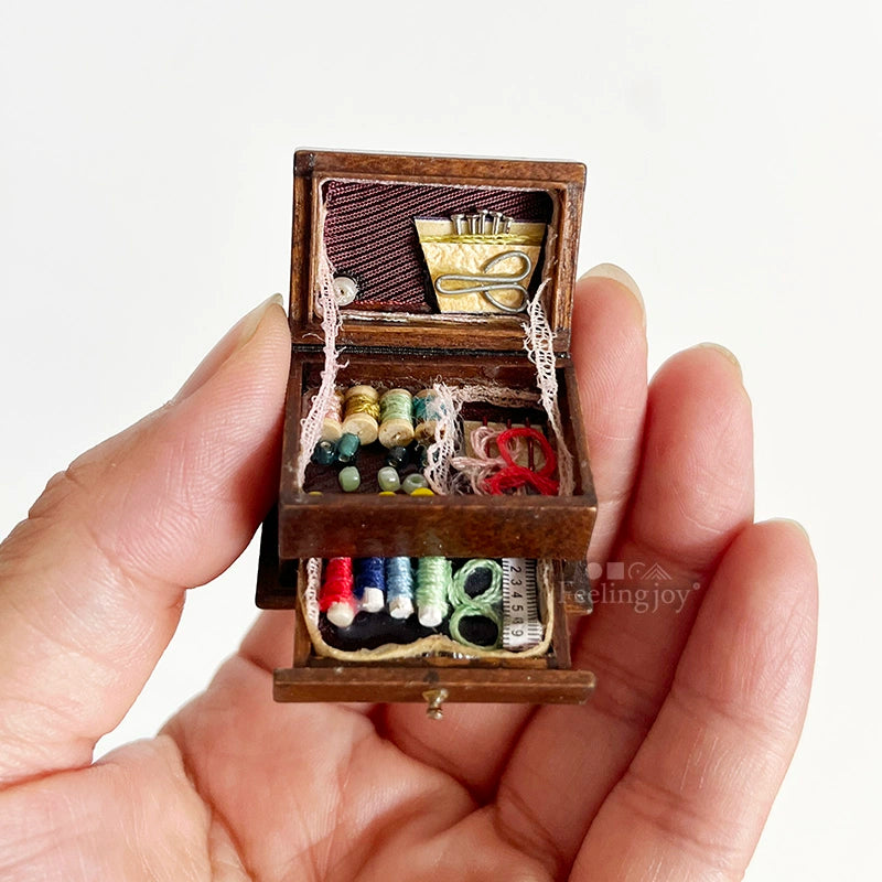 1:12 Scale Miniature Dollhouse Wooden Sewing Box Miniature Furniture For BJD Ob11 GSC Dolls