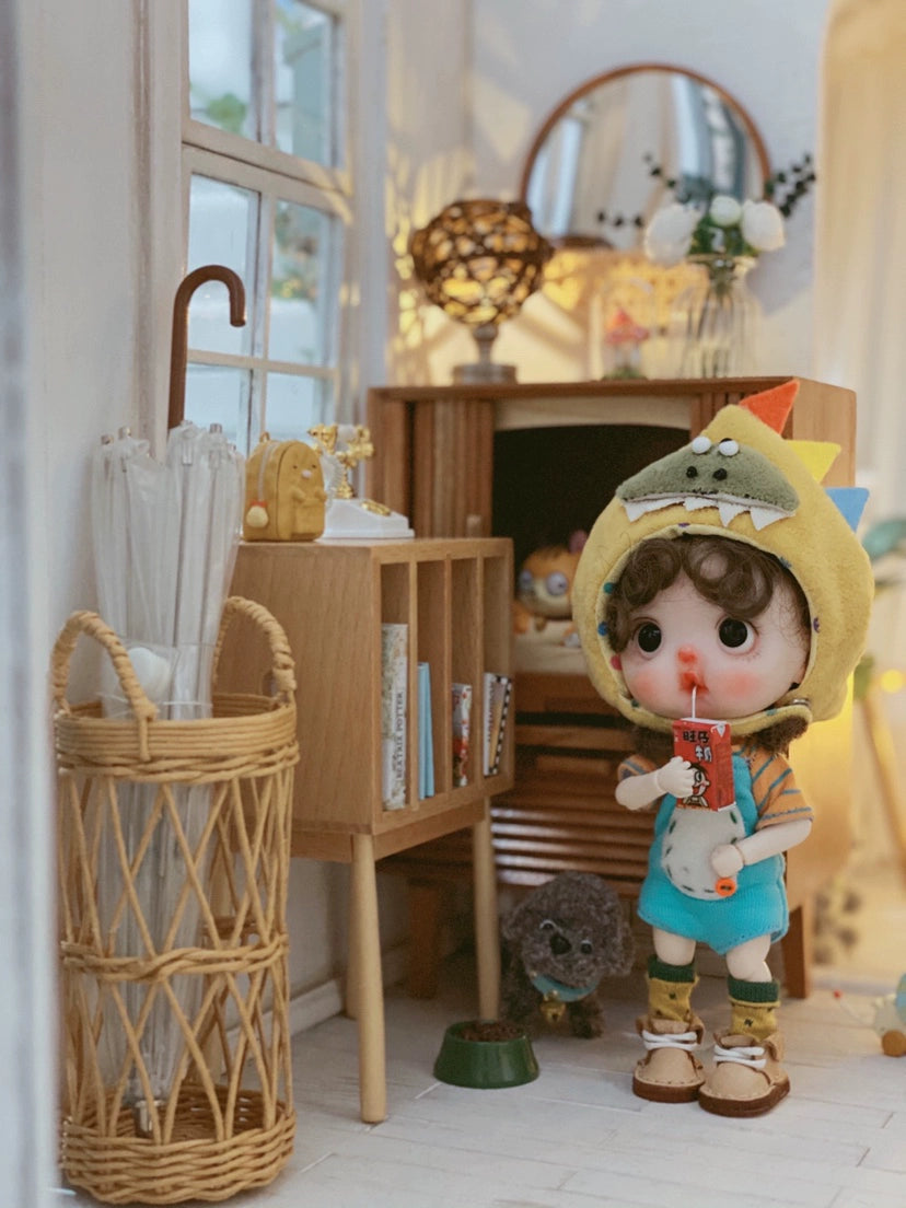 Lampe de table LED en rotin sans fil pour maison de poupée miniature BJD, échelle 1:6 et échelle 1:12
