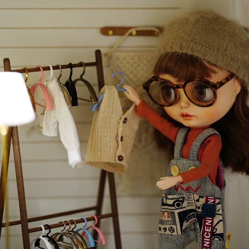 Accesorios para muñecas BJD a escala 1:12 y 1:6, modelo de percha de ropa de aleación en miniatura Blythe Ob11, bricolaje