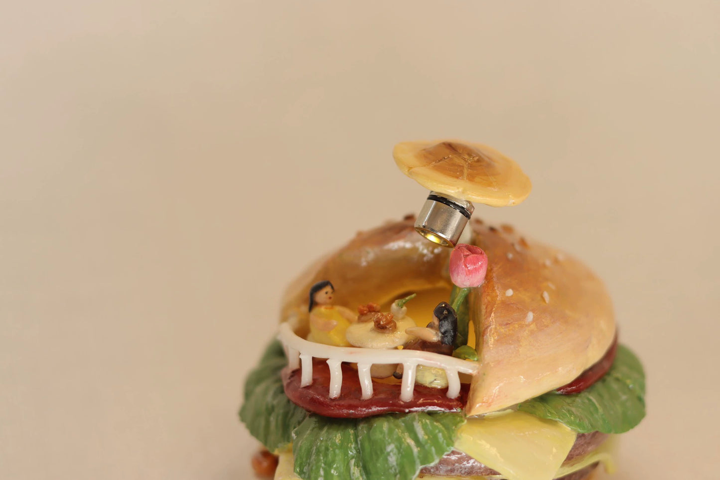 1:12 Scale Miniature Hamburger Shop Polymer Clay Night Light Dollhouse Accessory