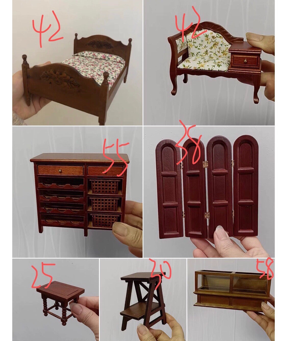 1:12 Scale Miniature Dollhouse Furniture Walnut Wooden Cabinet Set For Ob11 Dollhouse