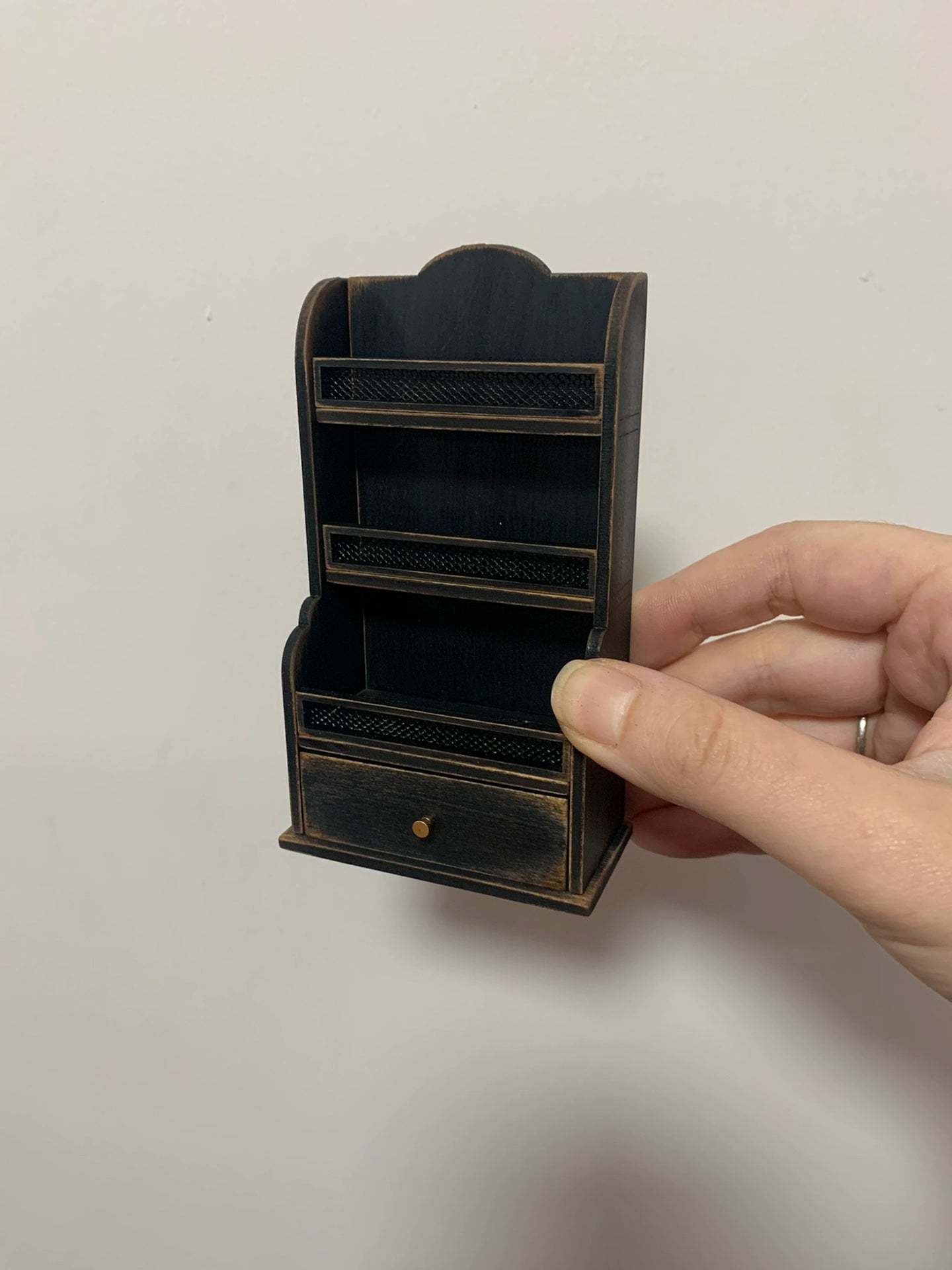 1:6 Scale Black Storage Cabinet Miniature Dollhouse Furniture Wall Mounted Cupboard Shelf