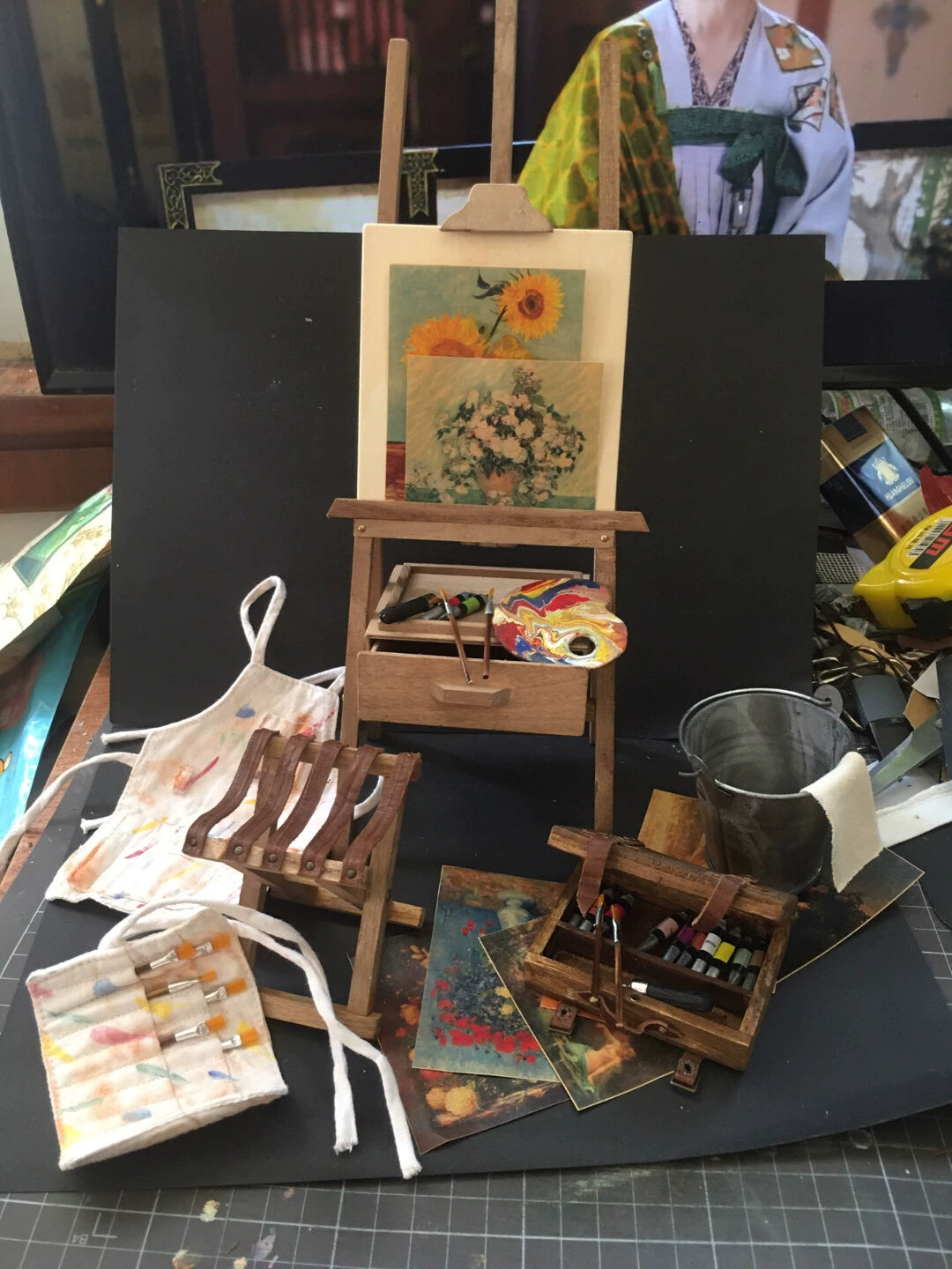 1:6 Scale Blythe BJD Painting Easel Set Miniature Dollhouse Art Studio Accessories